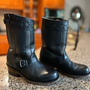 FRYE Americana 150th Anniversary Engineer Star Stripe Black Short Boot HTF! Sz 7